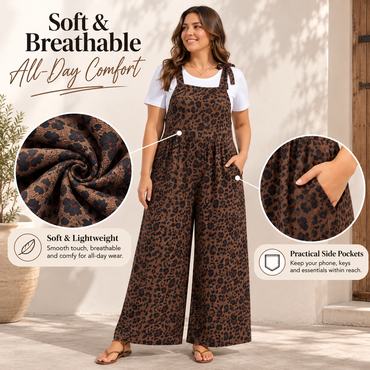 Plus Size Sleeveless Casual Jumpsuit for Women - Loose Fit, with Pockets