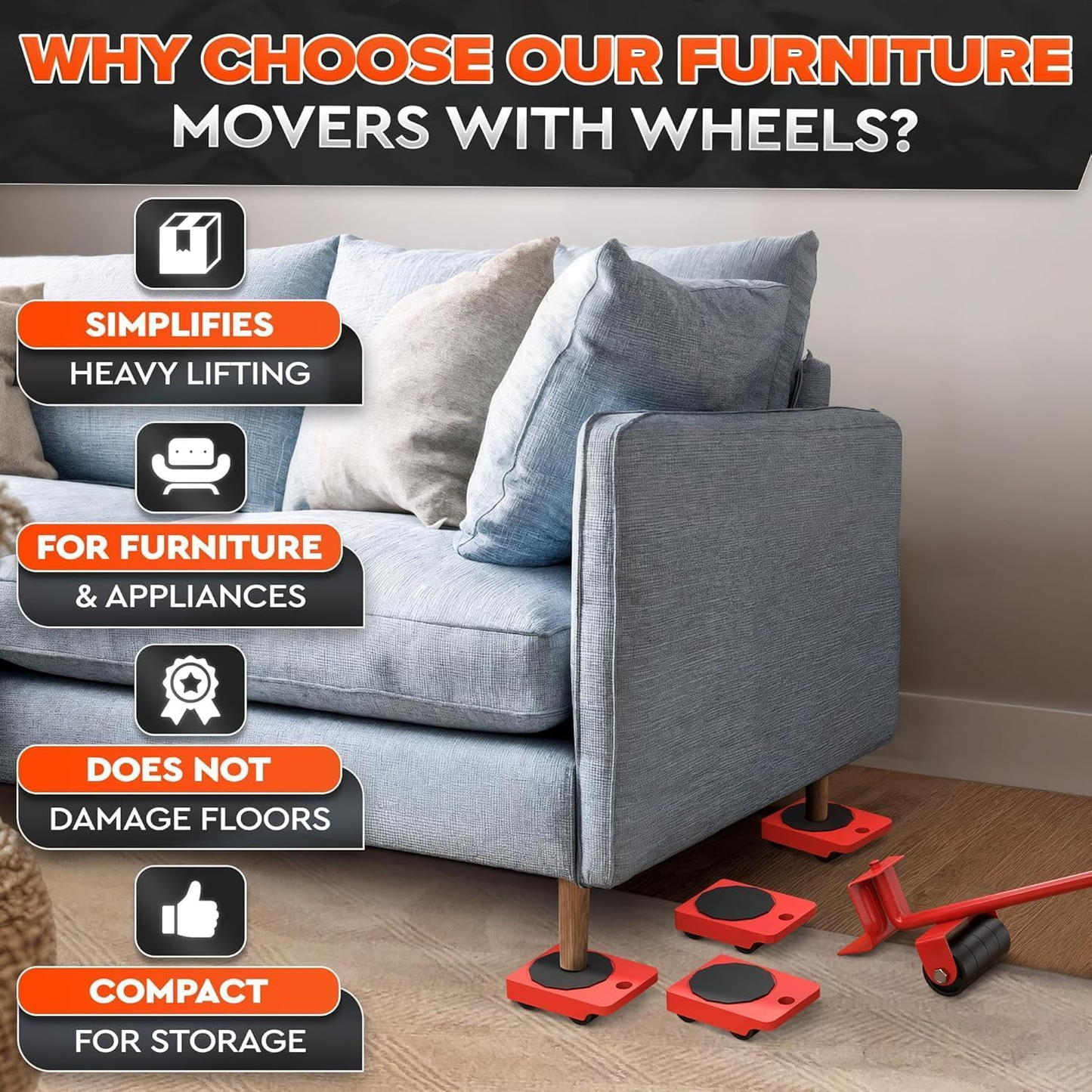 Furniture Mover with Wheels & Furniture Lifter Set,330 Lbs Capacity