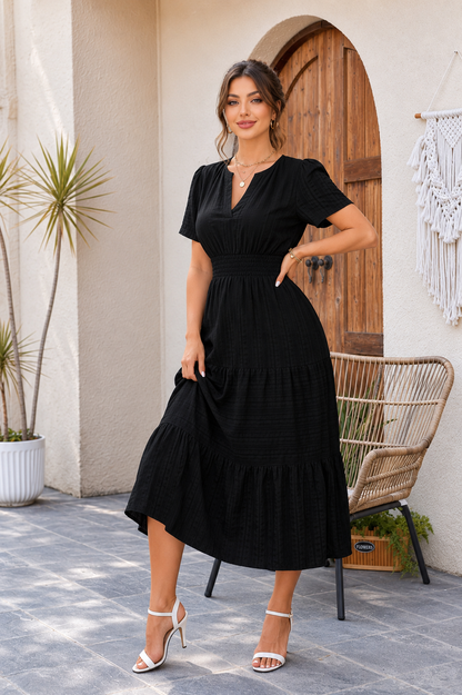 Women's Summer 2026 Casual Maxi Dress Lightweight Short Sleeve V Neck Boho Dress with Pockets