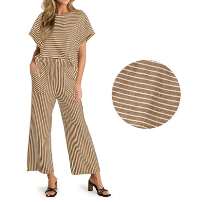 Women's Striped Short-Sleeve T-Shirt &amp; Wide-Leg Pants Set
