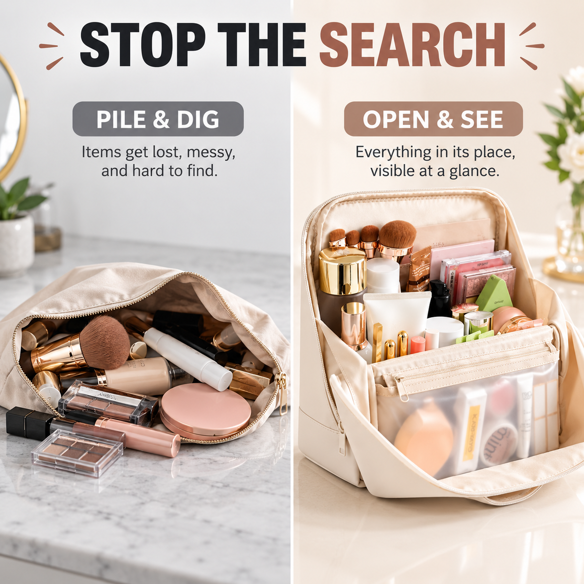 Stand-Up Travel Makeup Organizer Bag – Large Capacity Vanity Case