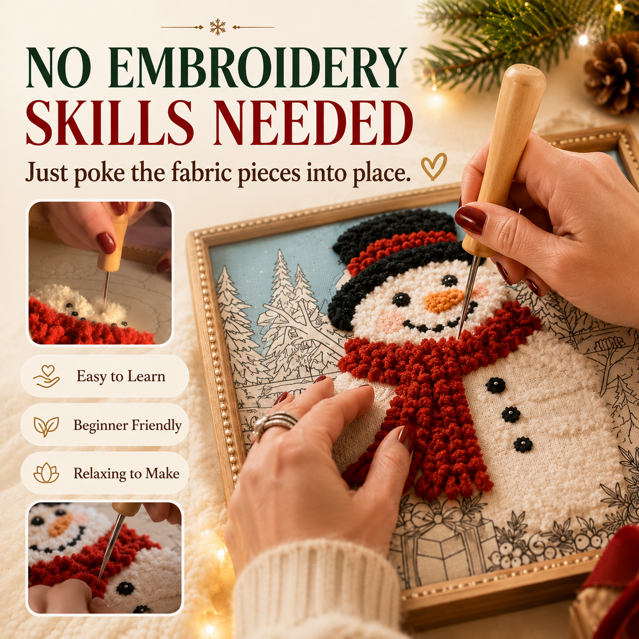 🎄 Christmas Magic: 3D Fabric Poke Art Kit – DIY Holiday Craft & Festive Home Decor