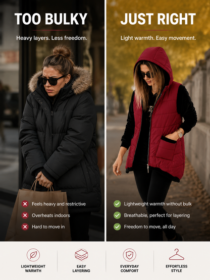 Women's Lightweight Hooded Quilted Vest with Pockets
