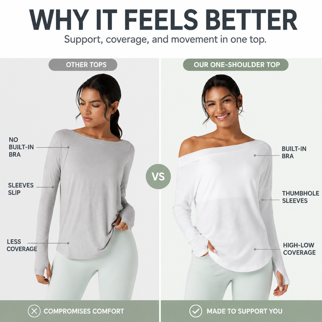 One-Shoulder Long Sleeve Yoga Top