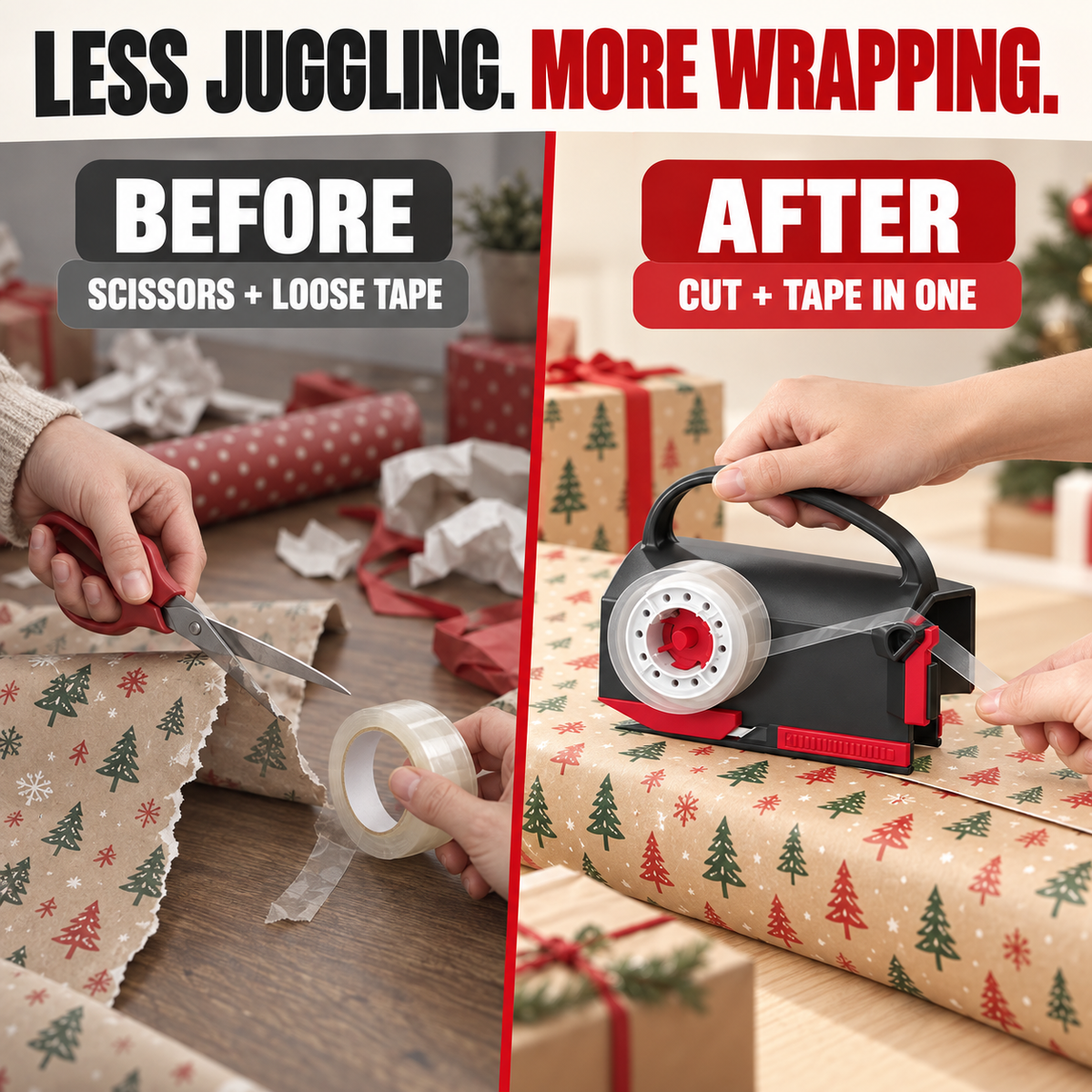 2-in-1 Wrapping Paper Cutter & Tape Dispenser