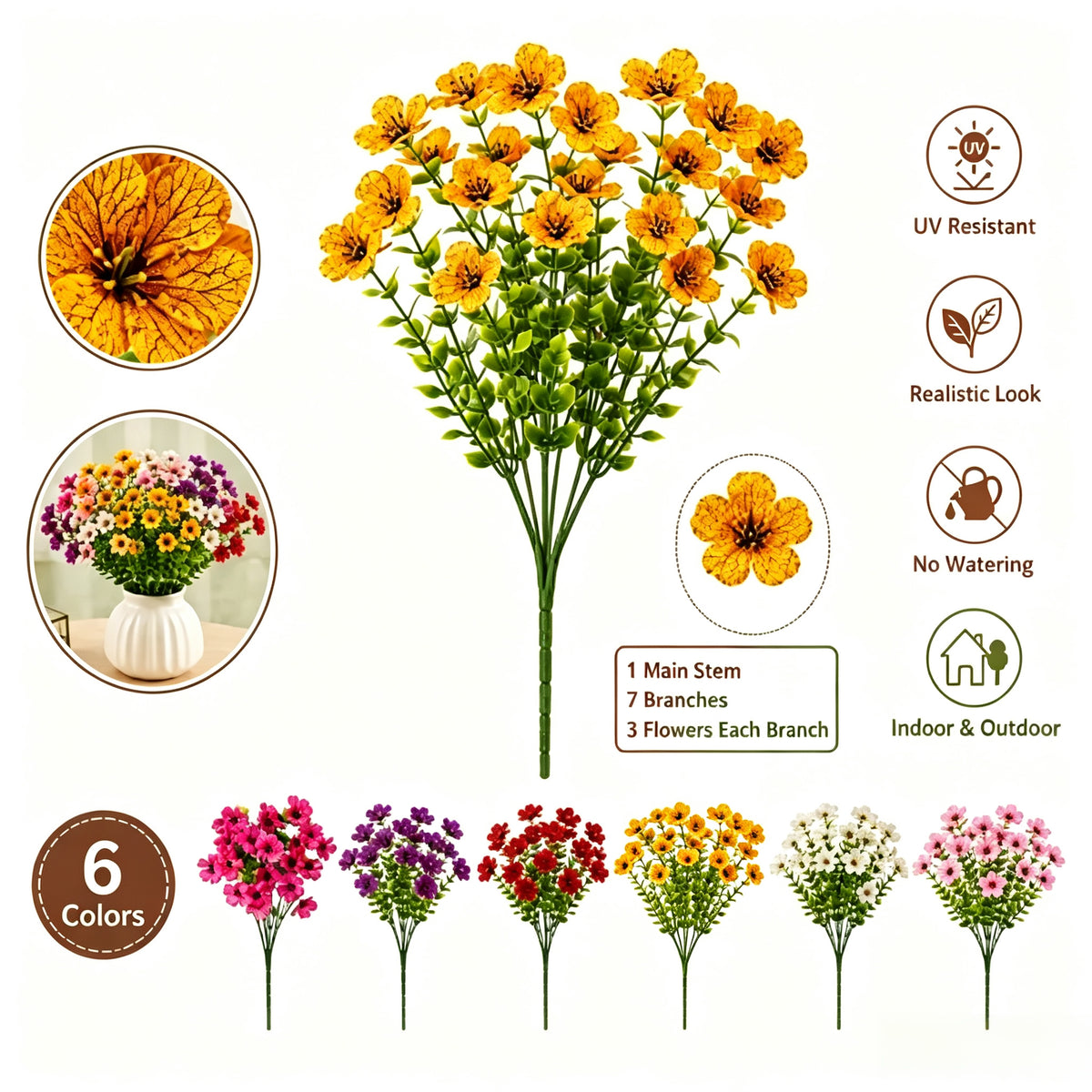 Fall Artificial Flowers, UV Resistant Faux Bouquets for Outdoor & Home Decor