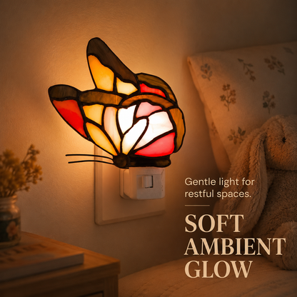 Vintage Orange Butterfly Stained Glass Accent Lamp