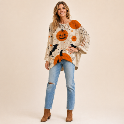 Women's Oversized Halloween Batwing Knit Top