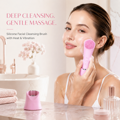 Rechargeable Silicone Facial Cleansing Brush with Heat & Vibration