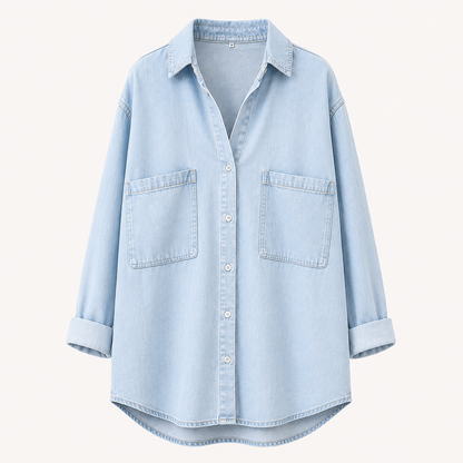 Women’s Denim Shirt Chambray Blue Button Down 3/4 Sleeve Tencel Top