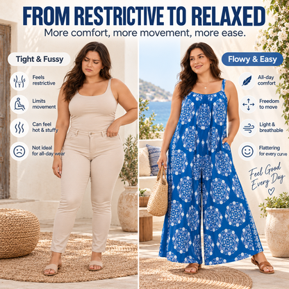 Women’s Plus Size Bohemian Spandex Overalls – Flowy Comfort, Effortless Style
