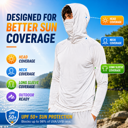 Men’s Lightweight Hooded Sun Shirt with Face & Neck Coverage