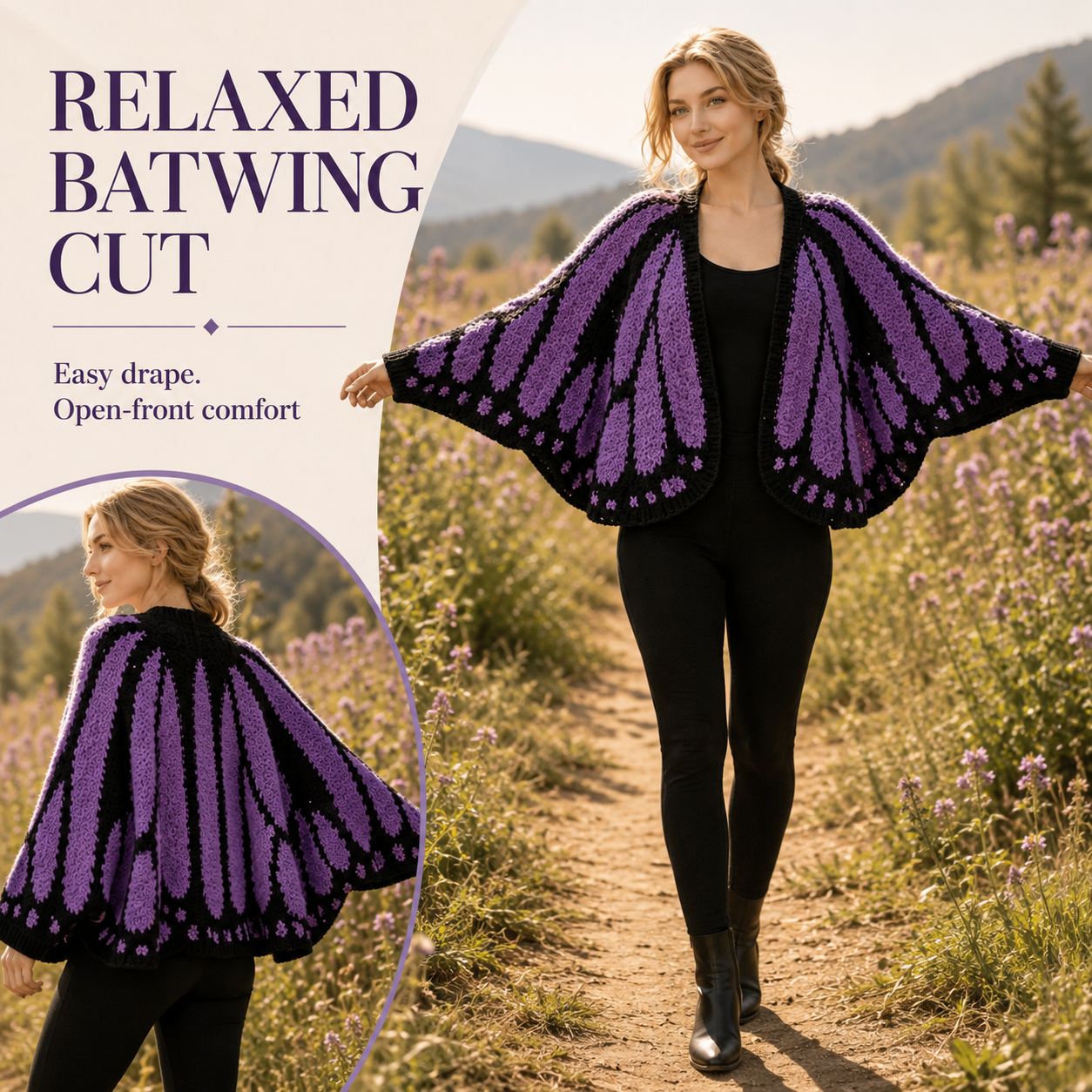 Women's Oversized Butterfly Colorblock Knit Cardigan