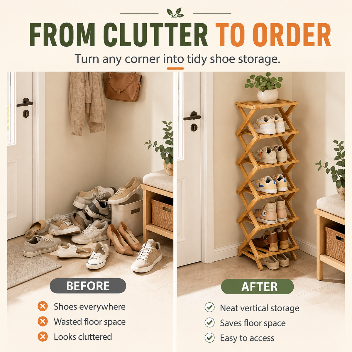 Foldable Bamboo Corner Organizer: Instant Clutter-Free Space in Seconds