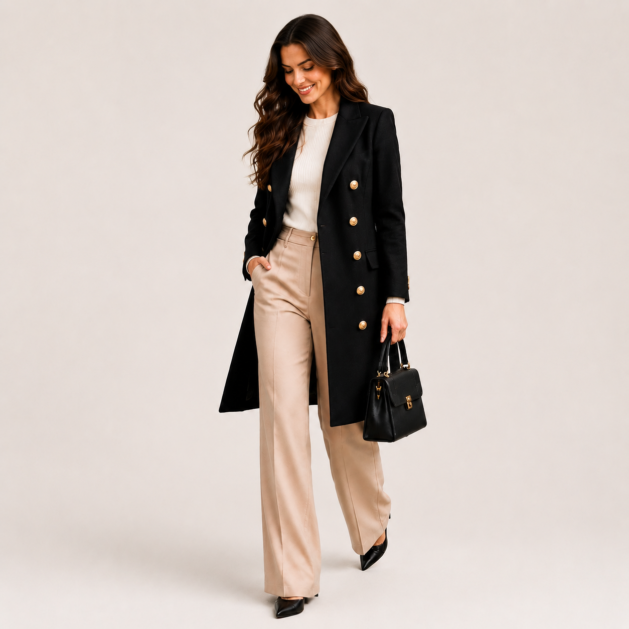 Women's Slim-Fit Double-Breasted Wool-Blend Peacoat