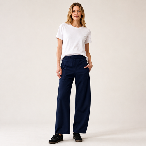 Women's Mid Rise Barrel Leg Pants, Elastic Waist Baggy Casual Trousers with Pockets