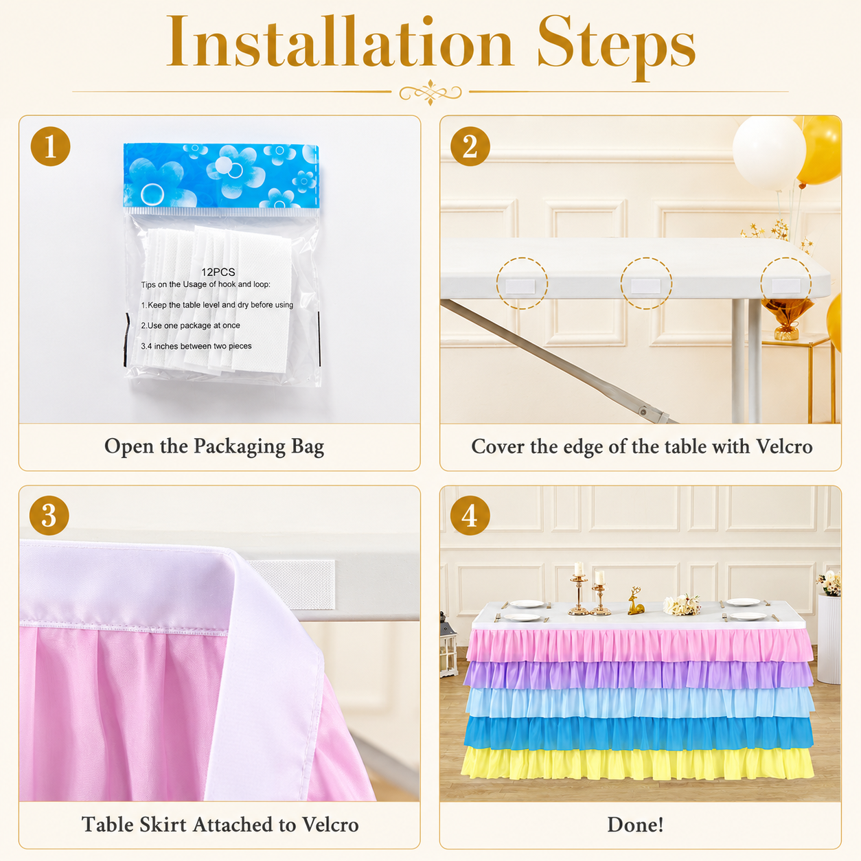 Slip-On Ruffle Table Skirt – No Clips, No Pins, No Hassle