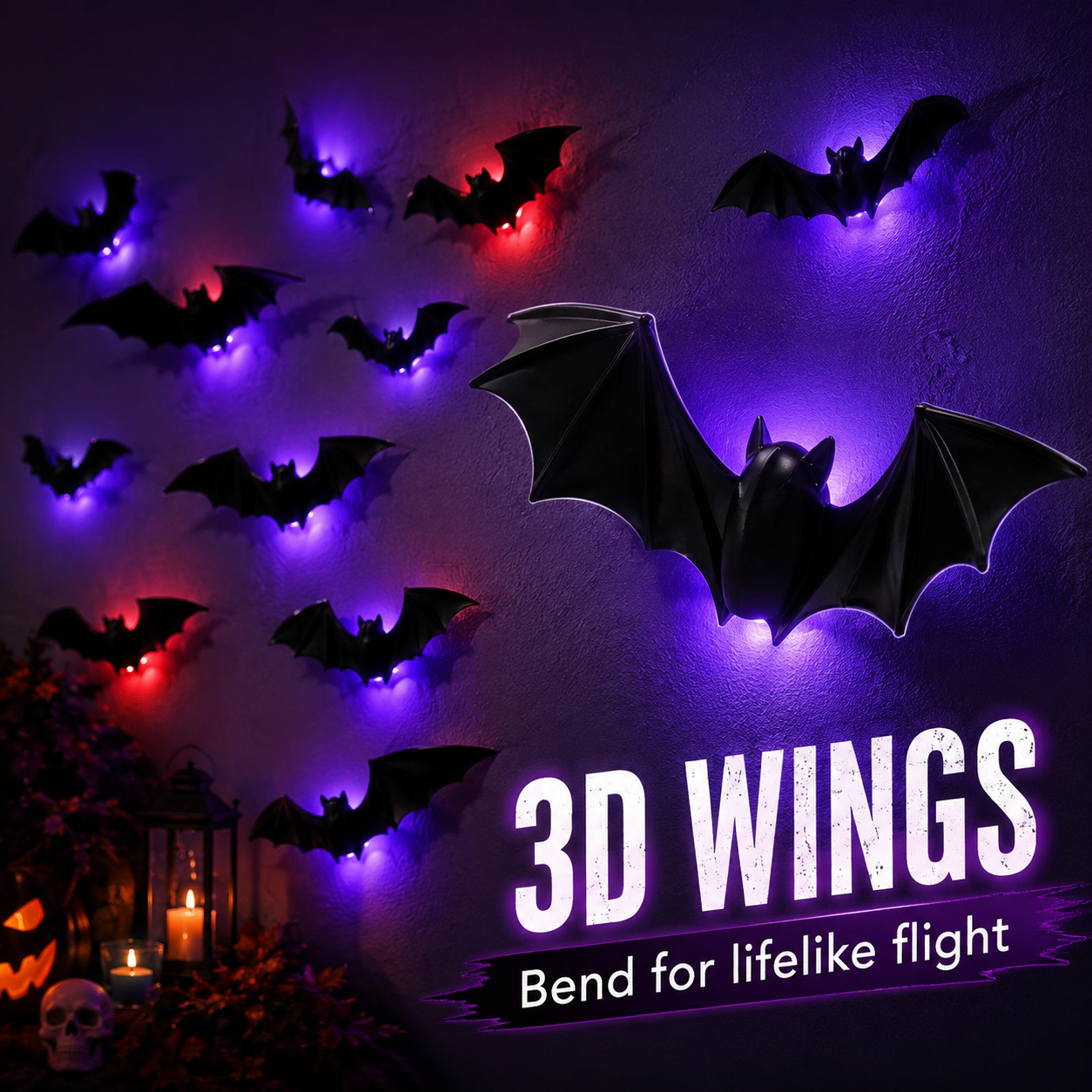 3D Light-Up LED Flying Bats Wall Decor