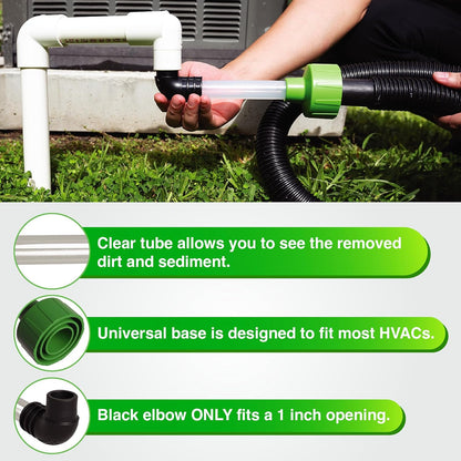 Drain Line Cleaner Adapter - Evacuates & Unclogs HVAC to PVC Lines - Universal Fit Unclogger Tool With Clear Visibility