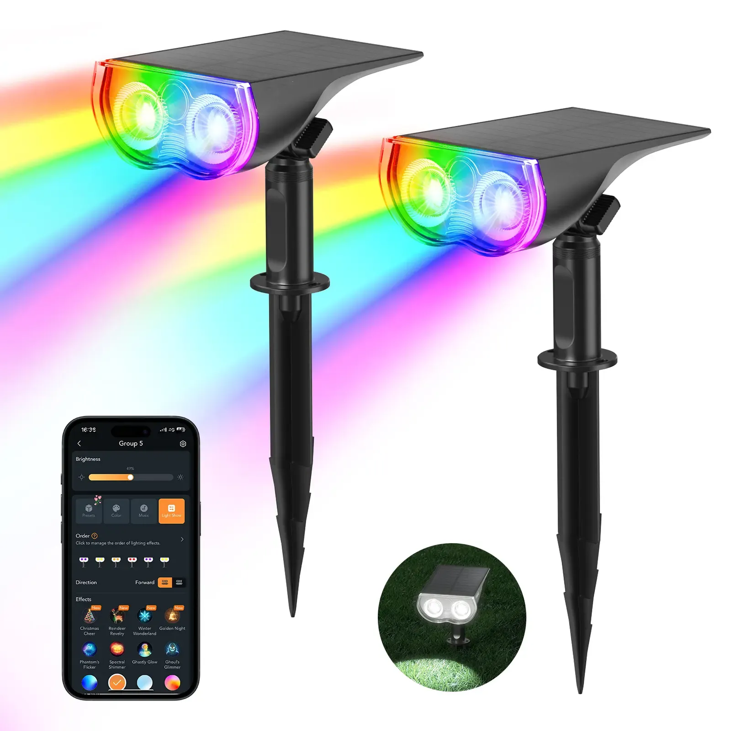 Smart Solar Motion Sensor Spotlights -Controlled Outdoor Lights with Music Sync & IP67 Waterproof Protection