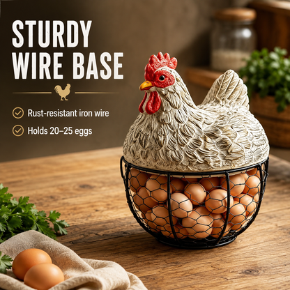 Vintage Rooster Wire Egg Storage Basket