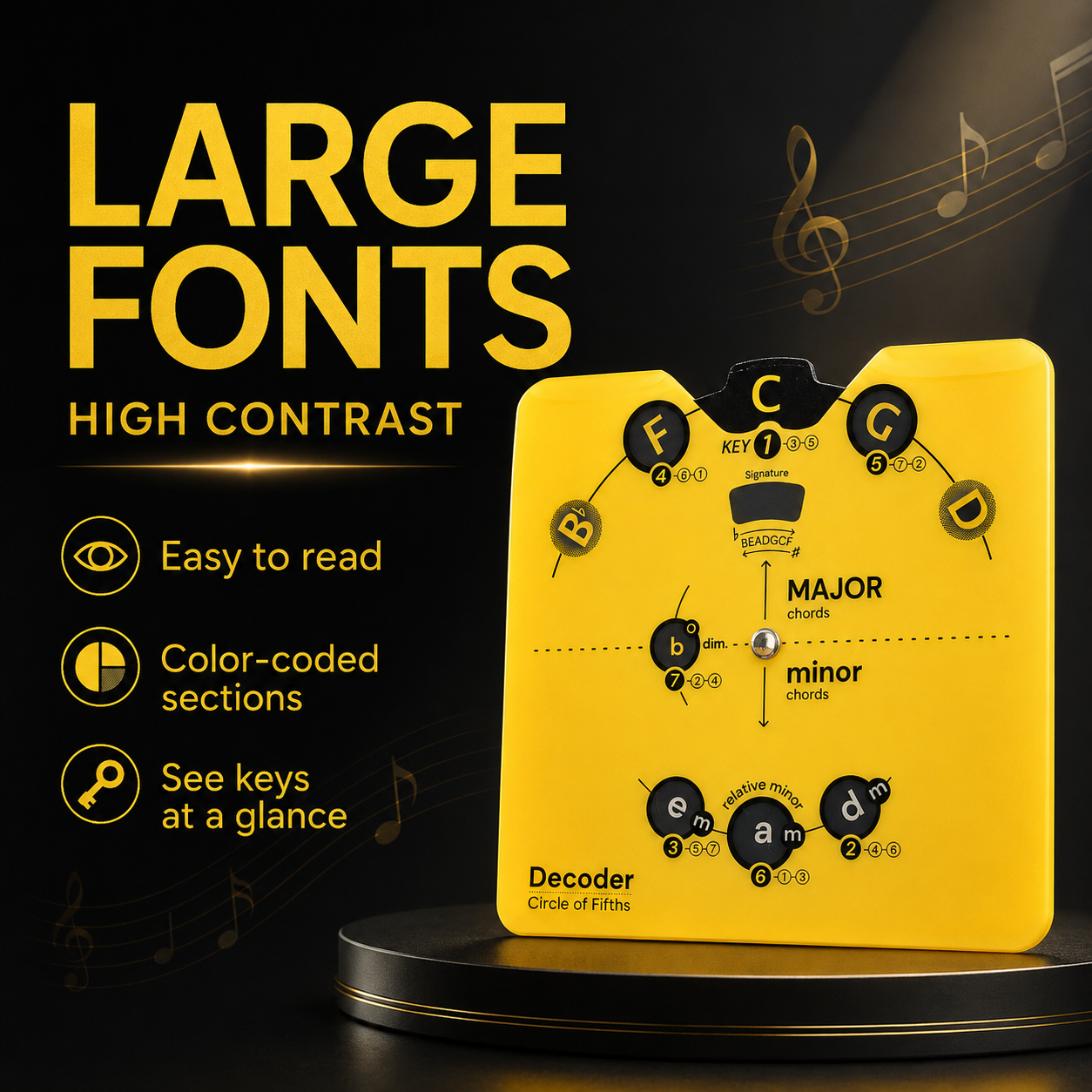 Circle of Fifths Wheel Decoder – Music Theory Tool for Beginners with Built-in Stand for Guitar, Piano & Ukulele