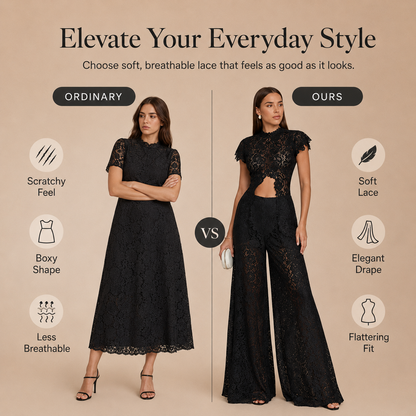 Lace Cutout Round-Neck Split Dress Set