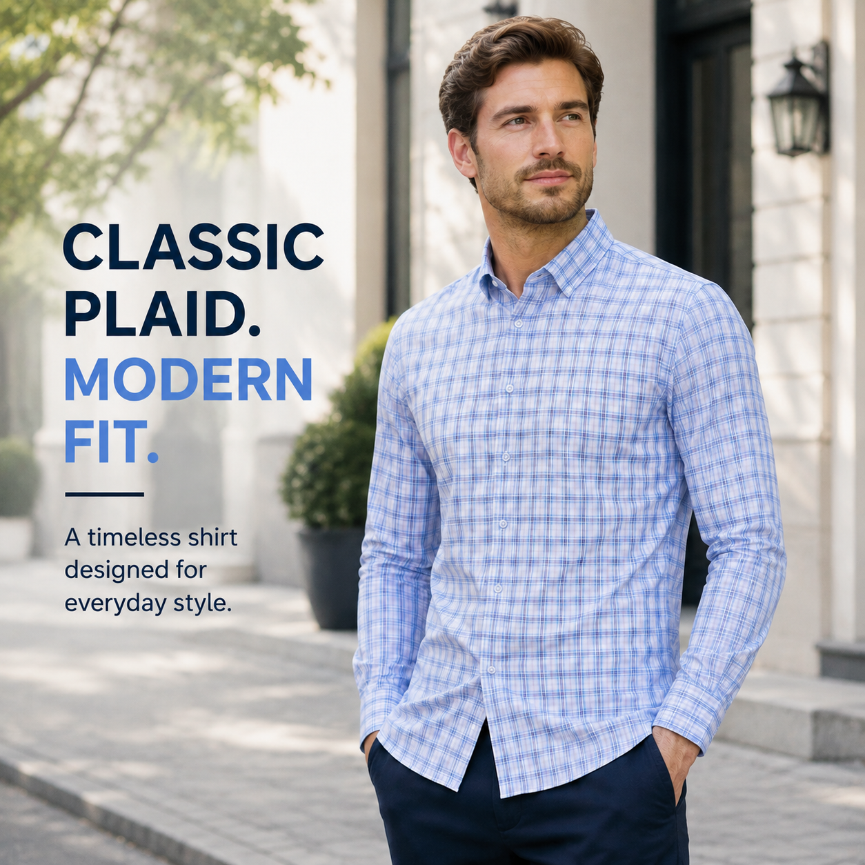 Men's Classic Plaid Slim Fit Button Down Shirt