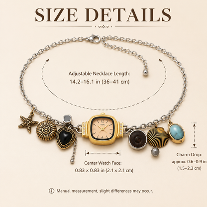 Vintage-Inspired Silver 5 Clock Choker & Heart Pendant