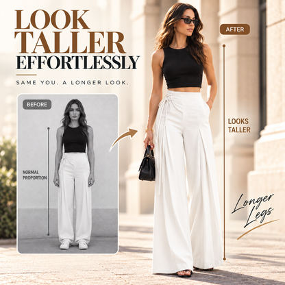 Women's High-Waist Asymmetric Lace-Up Wide-Leg Pants – Flattering Sculpted Fit👖✨