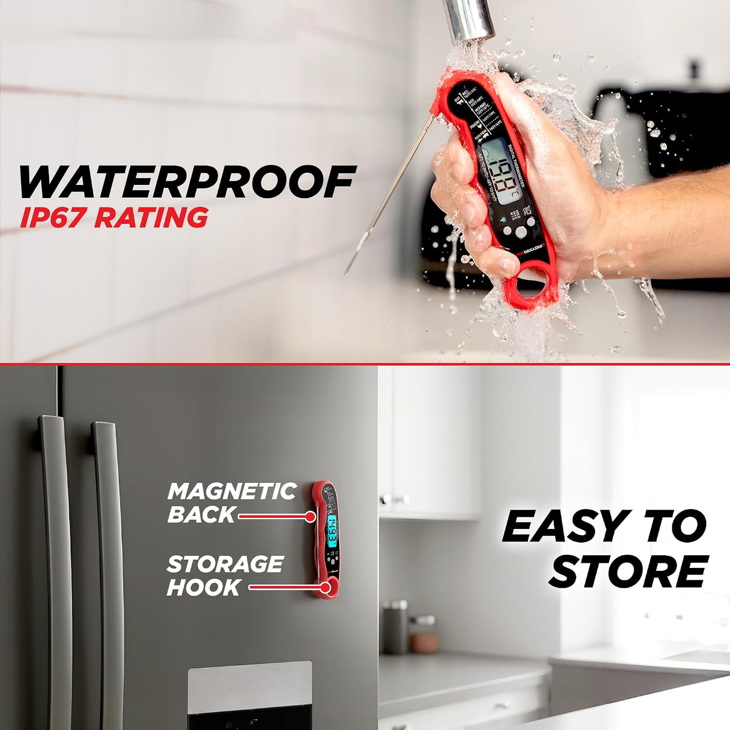 Instant-Read Digital Meat Thermometer – 1–2s Fast, IP67 Waterproof