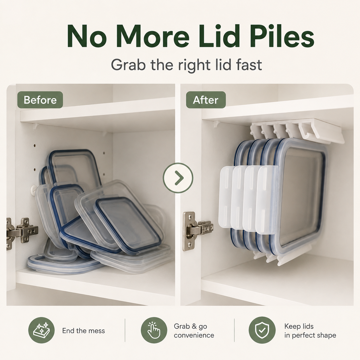 5-Slot Food Storage Lid Organizer Stop Digging. Start Grabbing.