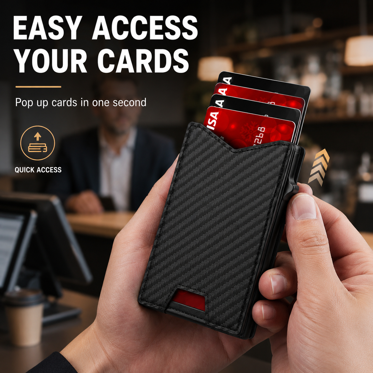 Men's Minimalist RFID Blocking Pop-Up Bifold Wallet with Magnetic Closure