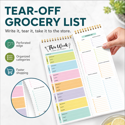Undated Weekly Meal Planner: 52 Double-Sided Sheets, Grocery List