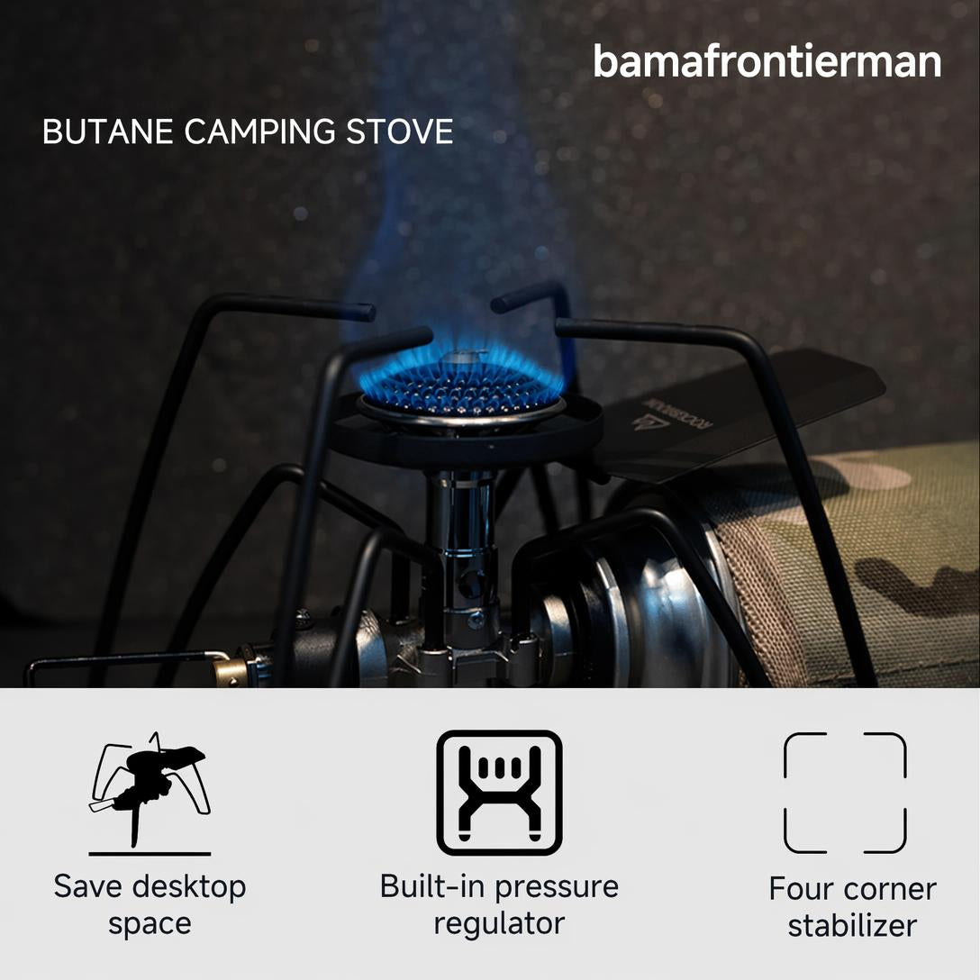 Windproof Camping Stove — One-Click Ignition, Foldable Design & Stable Cooking Power