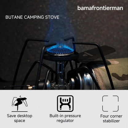 Windproof Camping Stove — One-Click Ignition, Foldable Design & Stable Cooking Power