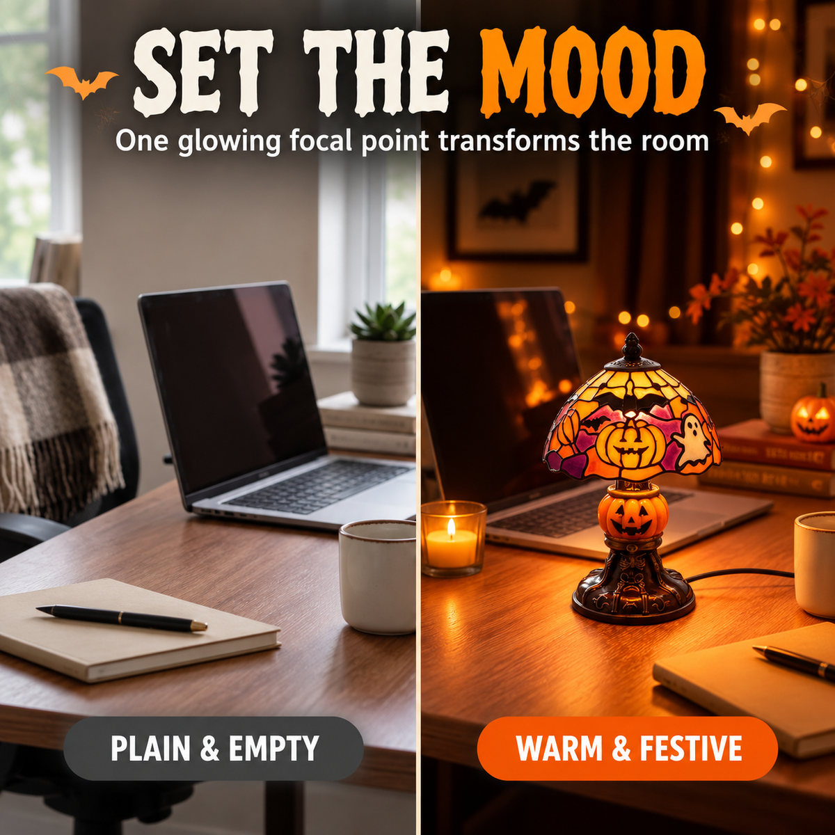 🎃Retro Pumpkin Bat Pattern Single Desk Lamp — Vintage Glow Night Light🎃