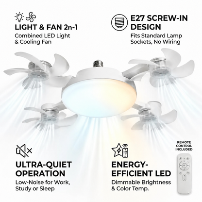 E27 Screw-In Fan Light with Remote – 2-in-1 LED Ceiling Fan Bulb