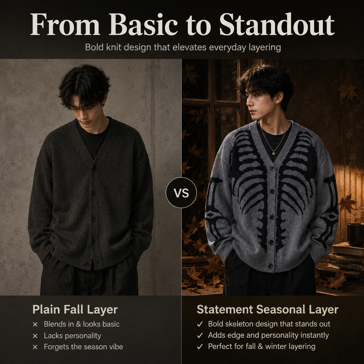 Skeleton Ribcage Oversized Knit Button Cardigan