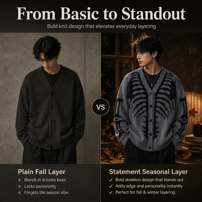Skeleton Ribcage Oversized Knit Button Cardigan