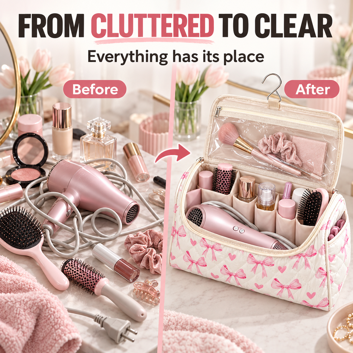 Handcrafted Hair Dryer & Makeup Organizer for Effortless Travel