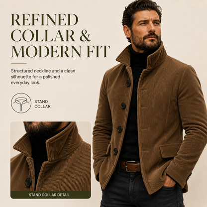 Men’s Corduroy Stand Collar Jacket with Pockets
