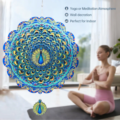 Peacock MANDALA Art Wind Spinner. Spinning Decoration. Metal Wind Spinner.