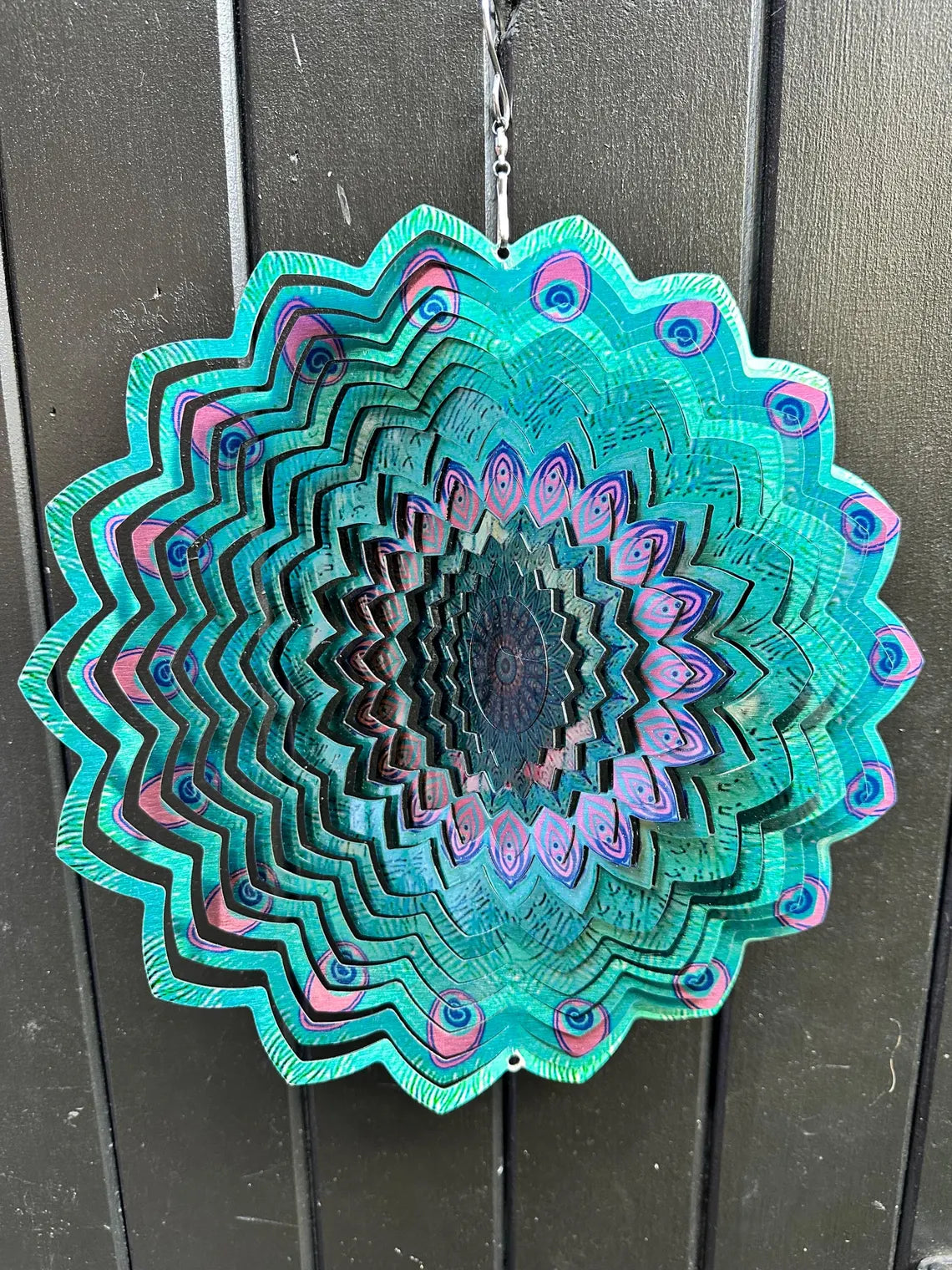Peacock MANDALA Art Wind Spinner. Spinning Decoration. Metal Wind Spinner.