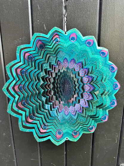 Peacock MANDALA Art Wind Spinner. Spinning Decoration. Metal Wind Spinner.