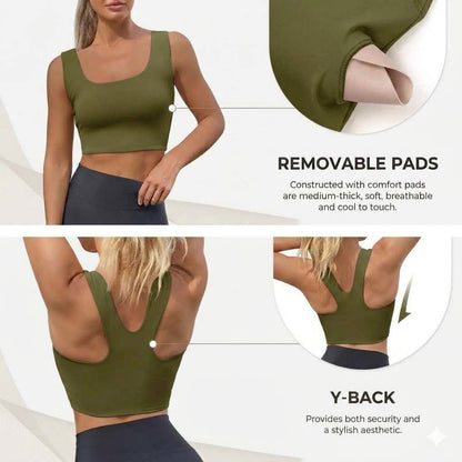 High-Stretch Square Neck Y-Back Sports Bra with Removable Pads