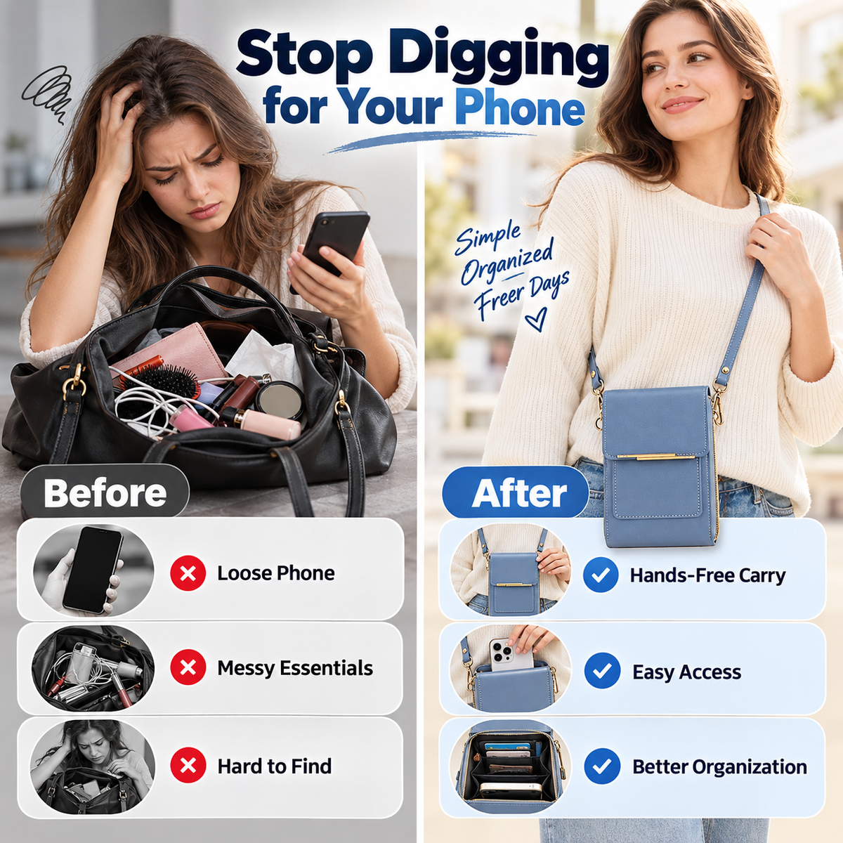 📱Touchscreen Crossbody Phone Bag with Card Slots & Dual Zippers📱