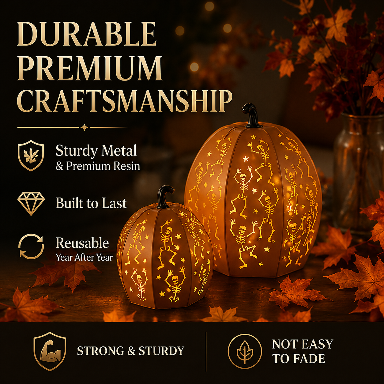 ✨ Stackable LED Pumpkin Lanterns with Skull & Skeleton Shadows