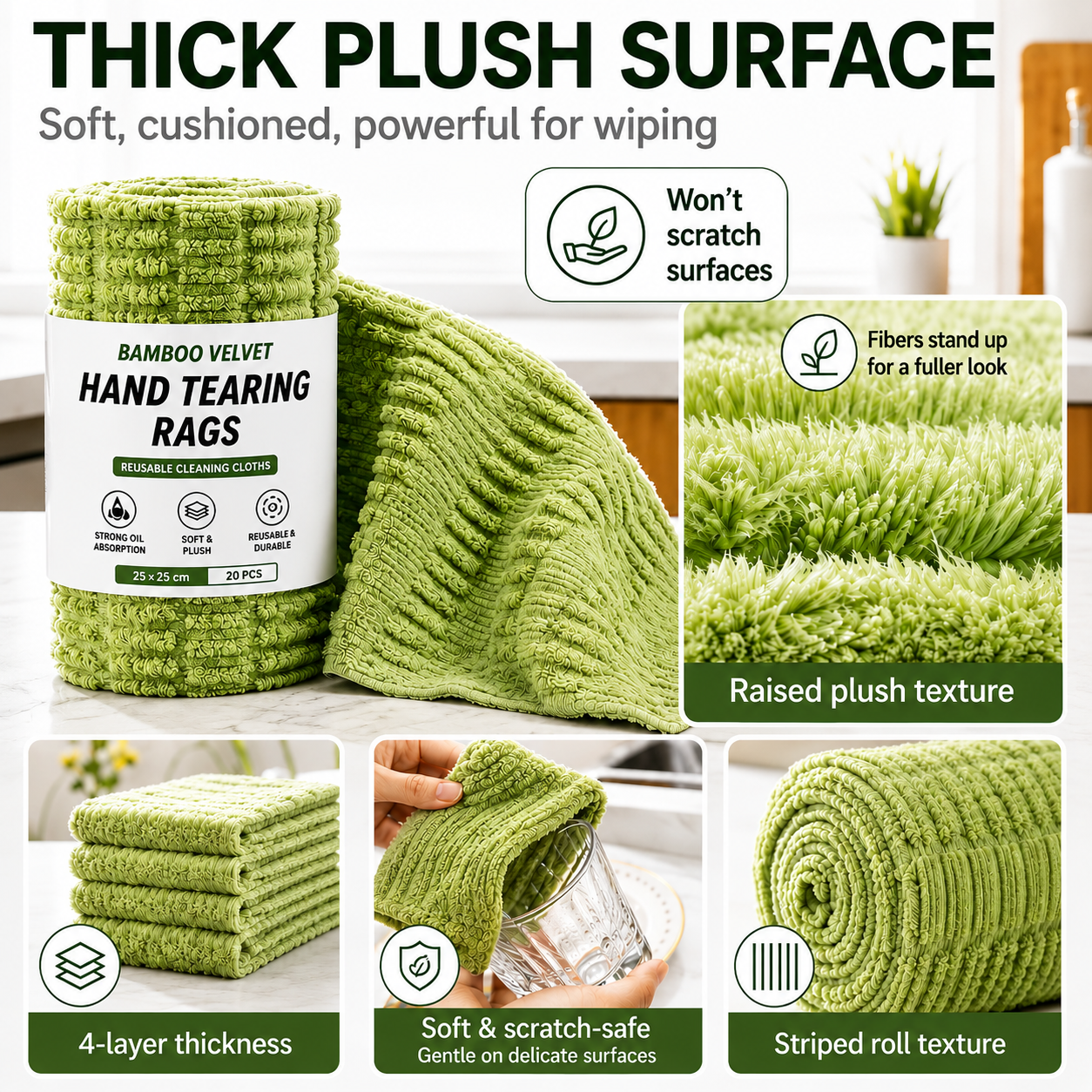 Reusable Tear-Off Kitchen Cloths – 20 Sheets per Roll