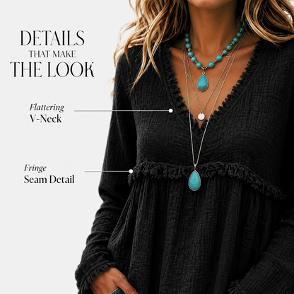 Bohemian Charm Fringe V-Neck Pullover — Effortless Elegance